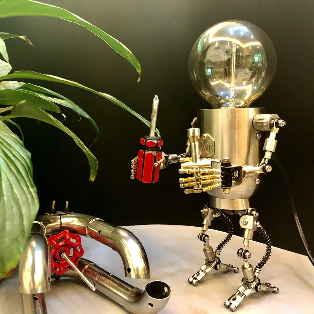 250Pcs  Metal Future Robot Bulb Lamp Handyman Mr Gort Model Building Kits with Light