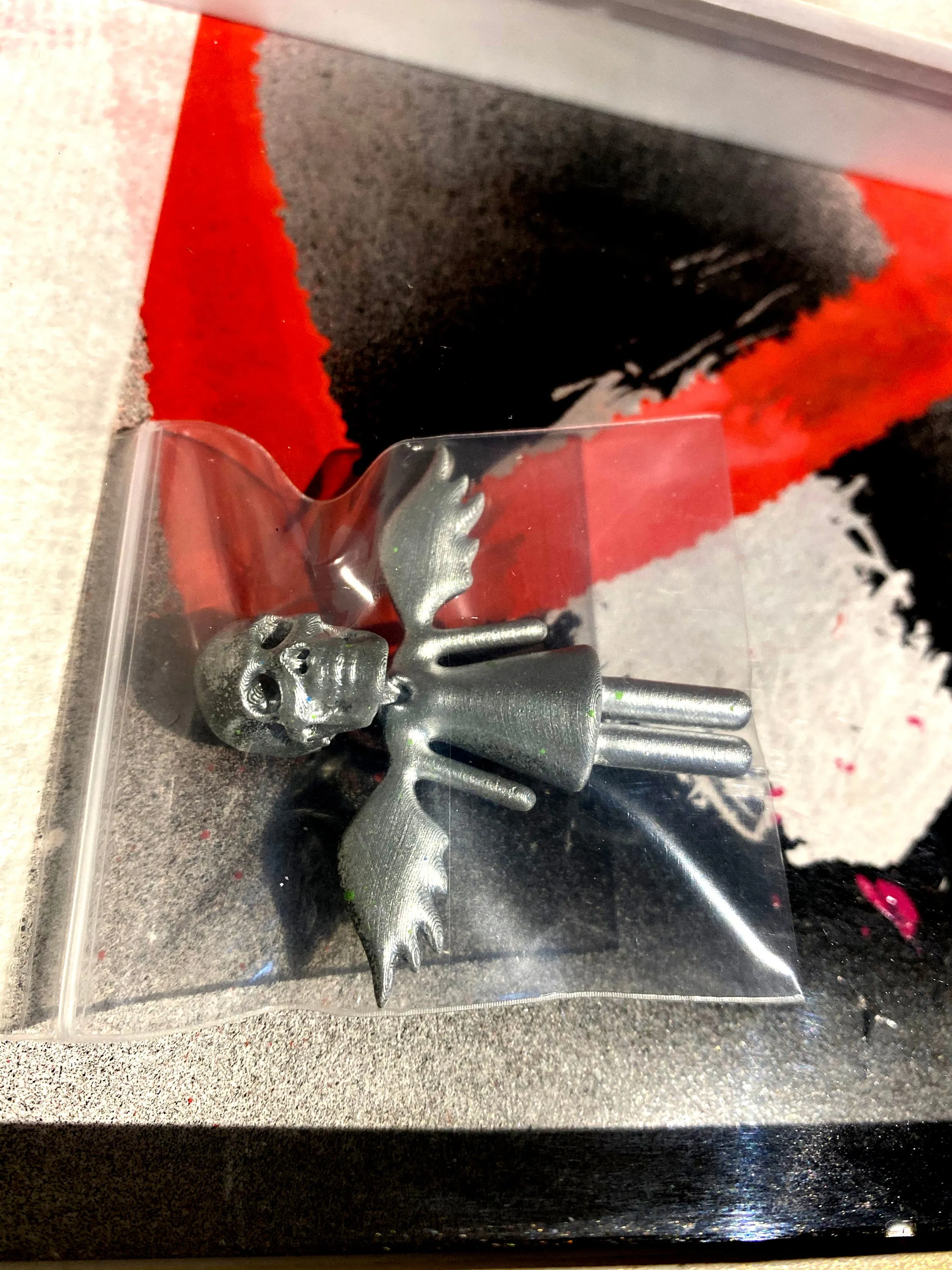 AEQEA human://Skullhead "Future FINISHED" custom mini figure framed in with glass and art deco card back