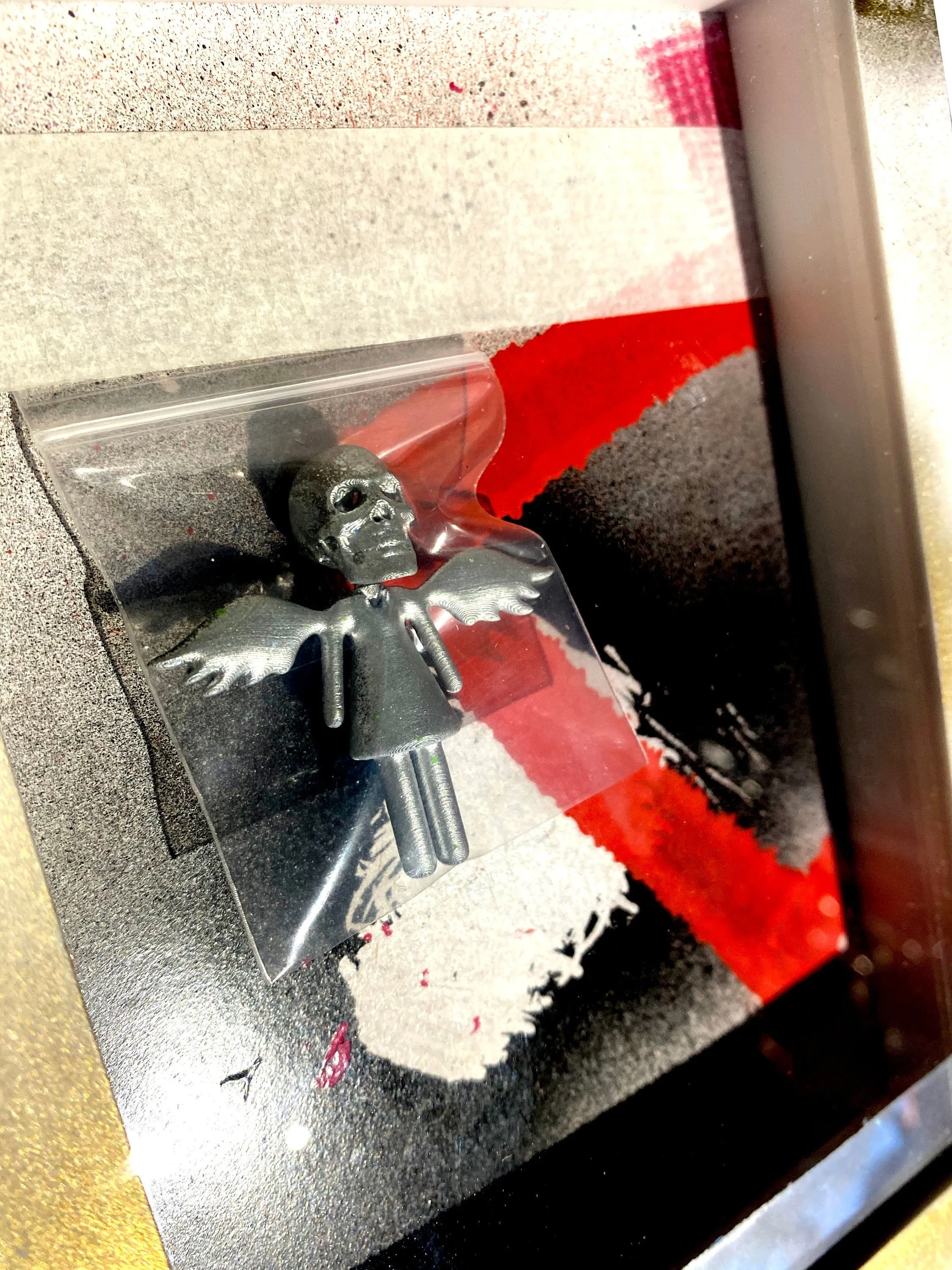 AEQEA human://Skullhead "Future FINISHED" custom mini figure framed in with glass and art deco card back