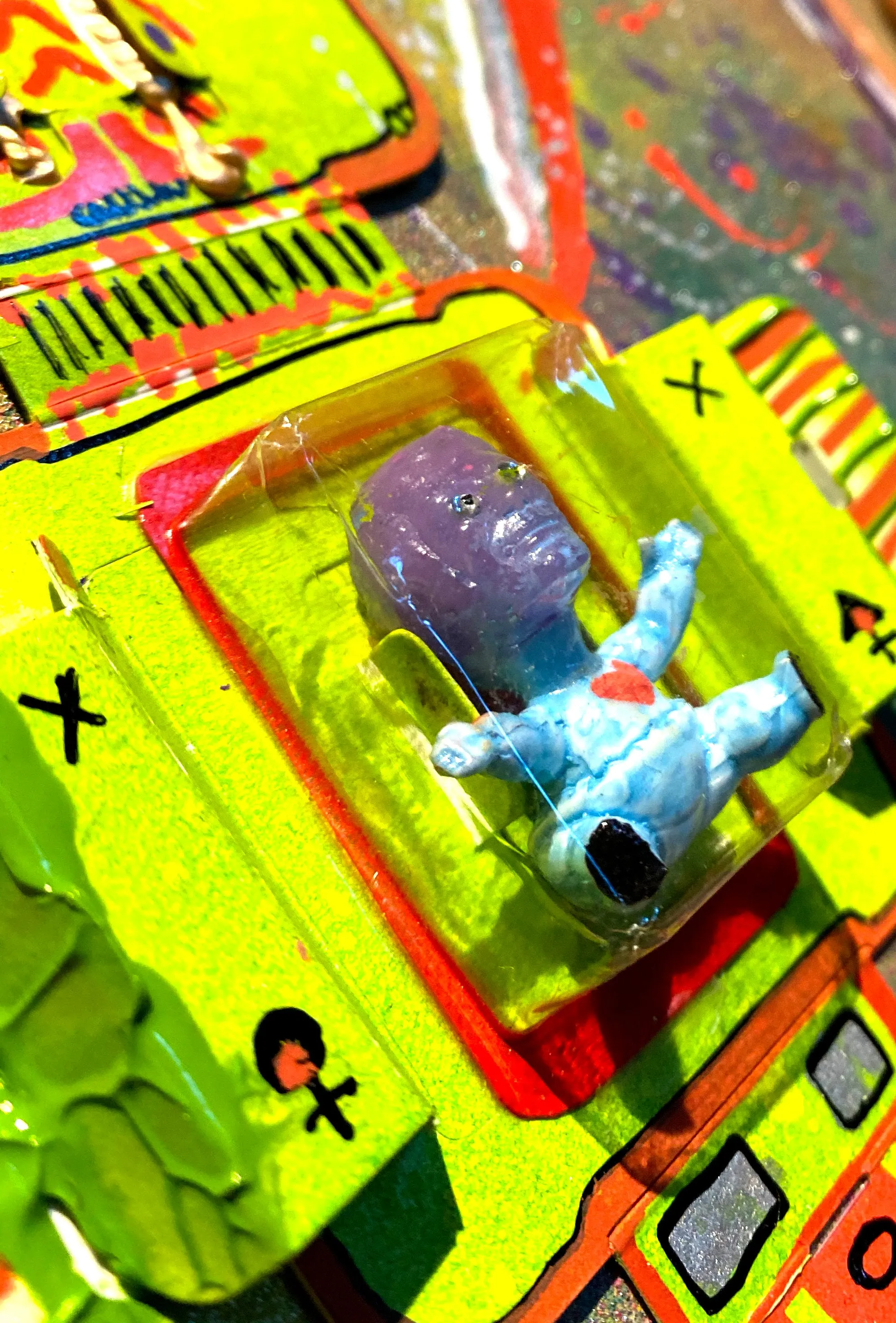 AEQEA "Host in the Machine / Garbage-in, Garbage-out / Holy Ghost" original artwork mixed media outsider art toy figure inside clamshell on collage