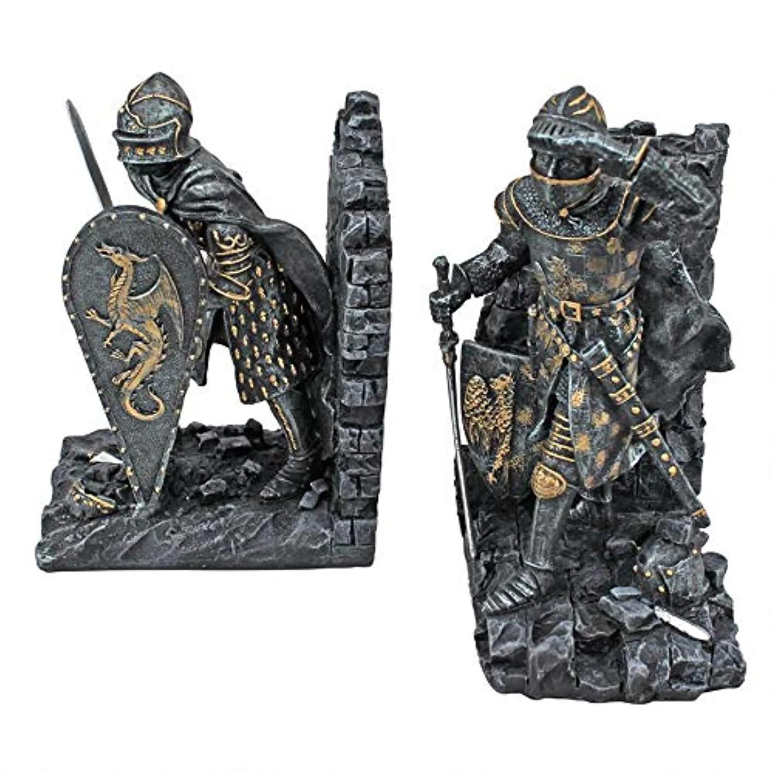 Arthurian Knight Medieval Decor Bookend Statues, 8 Inch, Set of Two