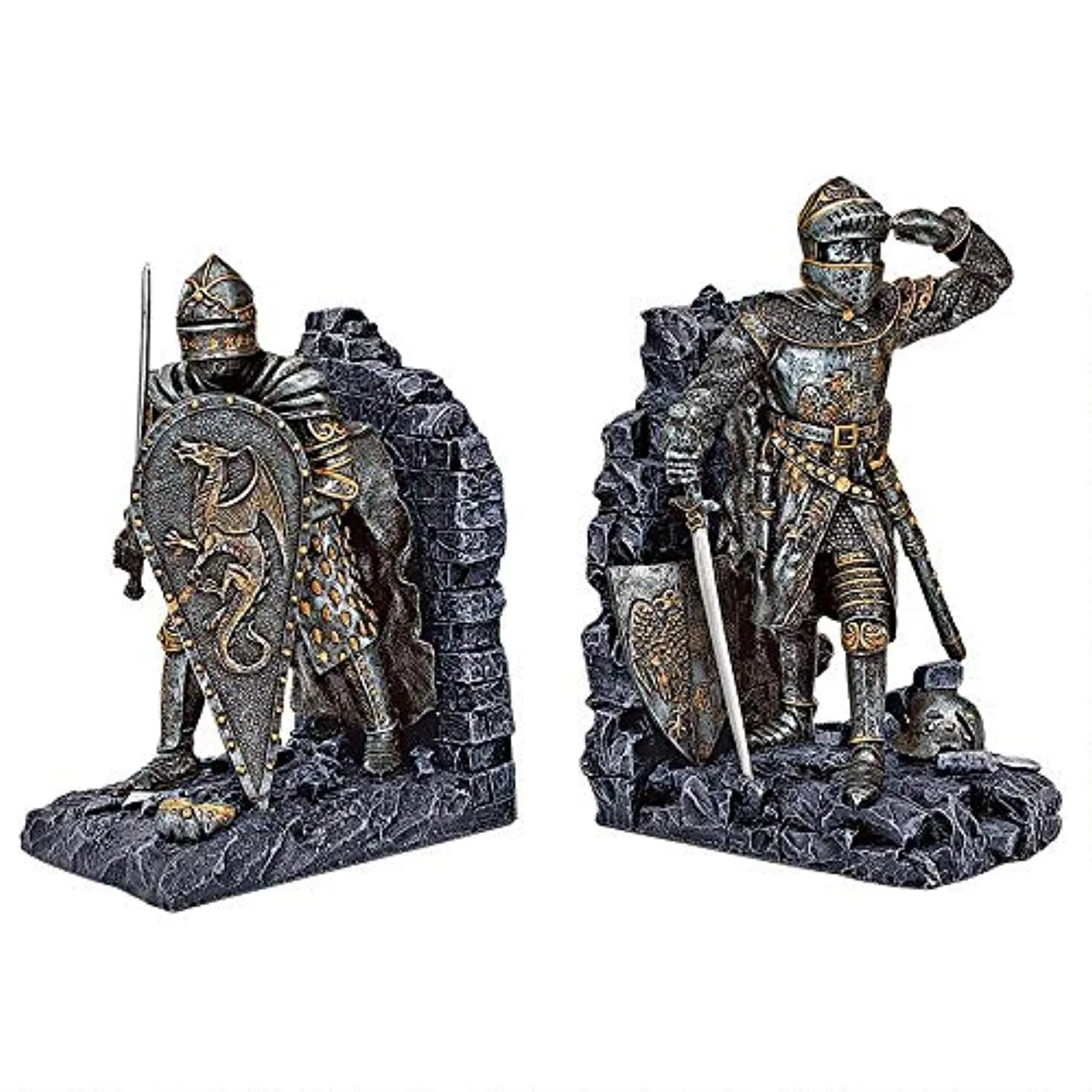 Arthurian Knight Medieval Decor Bookend Statues, 8 Inch, Set of Two