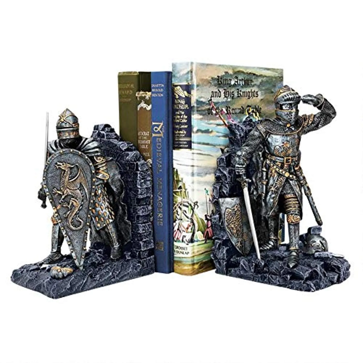 Arthurian Knight Medieval Decor Bookend Statues, 8 Inch, Set of Two