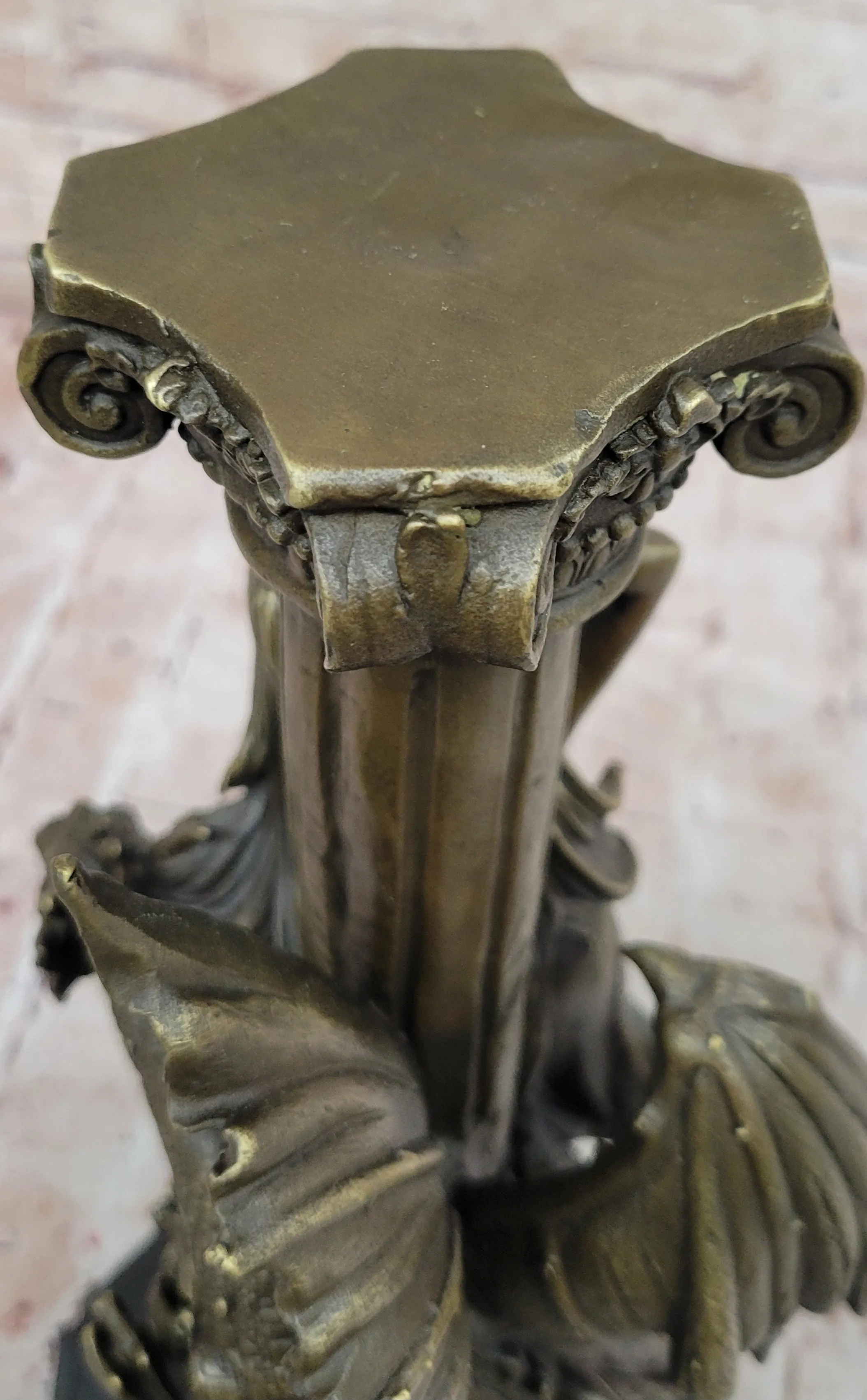 Bronze Fantasy Statue of Woman with Dragon & Column Original Mythical Sculpture
