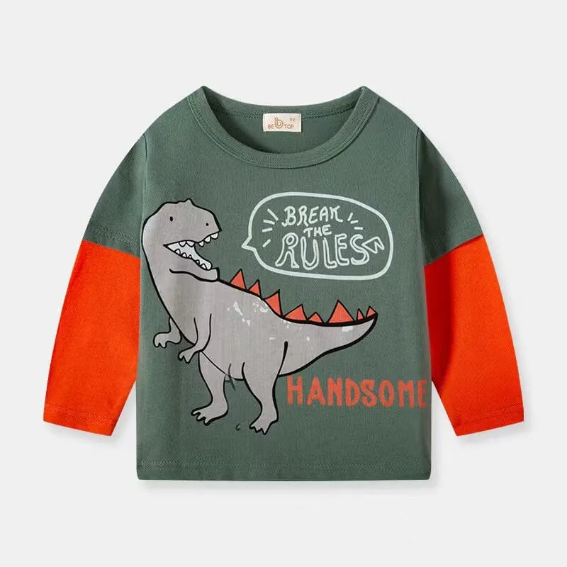 Dinosaur Color Block Long Sleeve Top