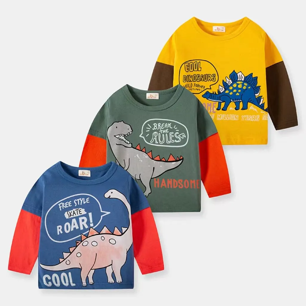 Dinosaur Color Block Long Sleeve Top