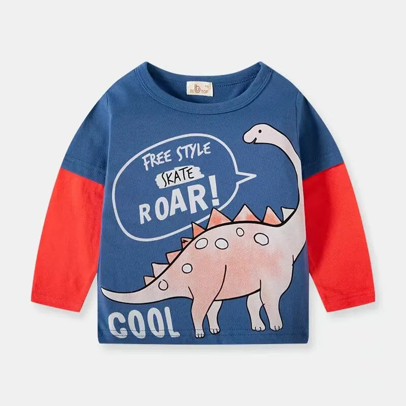 Dinosaur Color Block Long Sleeve Top