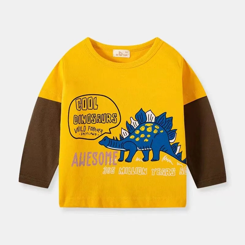 Dinosaur Color Block Long Sleeve Top