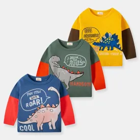 Dinosaur Color Block Long Sleeve Top