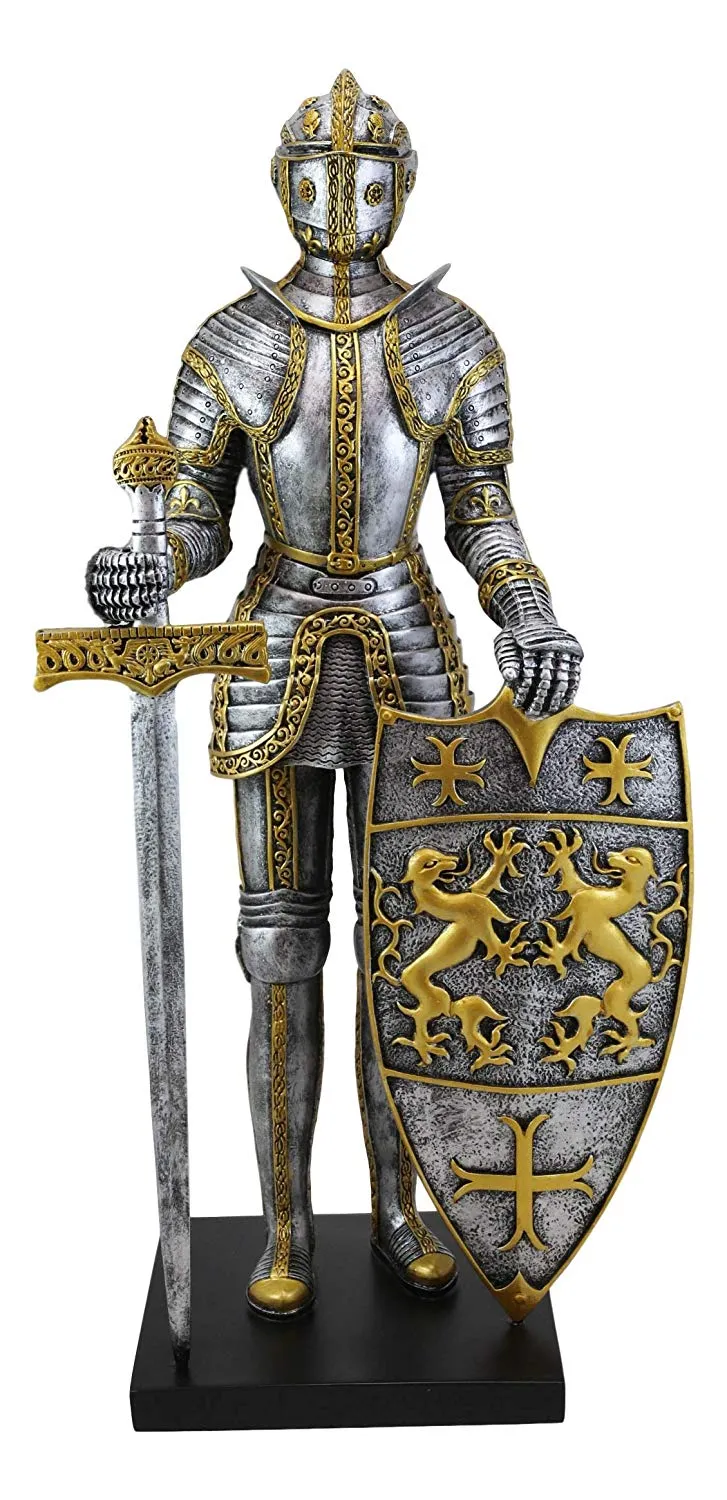 Ebros 21"H Large Medieval Suit Of Armor Knight With Sword And Heraldry Shield Statue