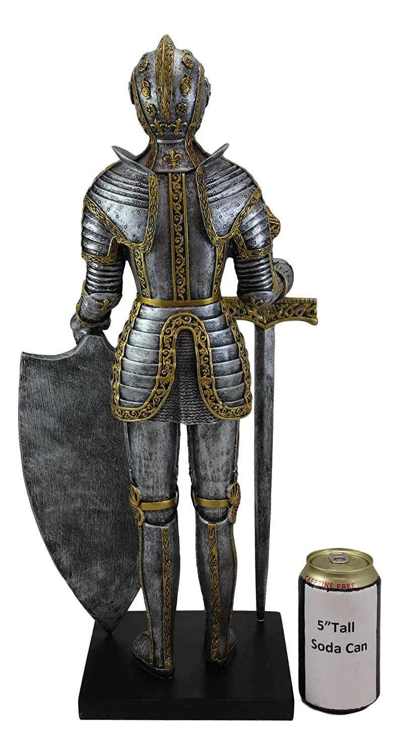 Ebros 21"H Large Medieval Suit Of Armor Knight With Sword And Heraldry Shield Statue