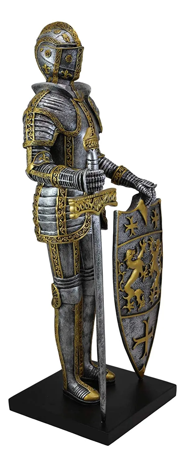 Ebros 21"H Large Medieval Suit Of Armor Knight With Sword And Heraldry Shield Statue