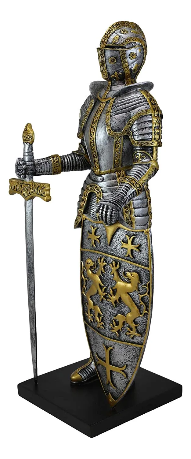 Ebros 21"H Large Medieval Suit Of Armor Knight With Sword And Heraldry Shield Statue