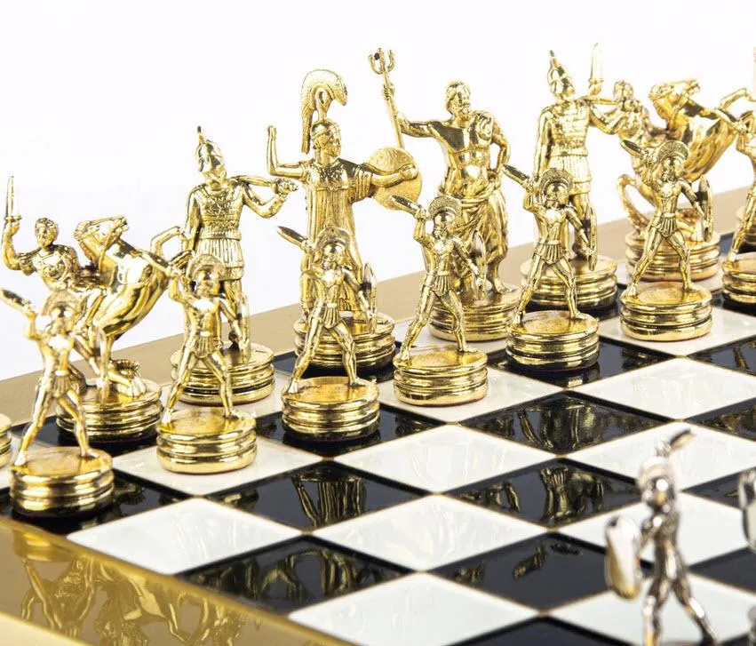 Greek Mythology Chess Set in Black and White - 14"