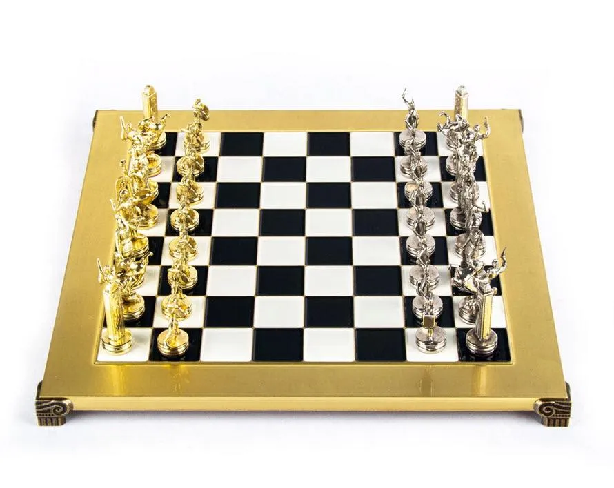 Greek Mythology Chess Set in Black and White - 14"