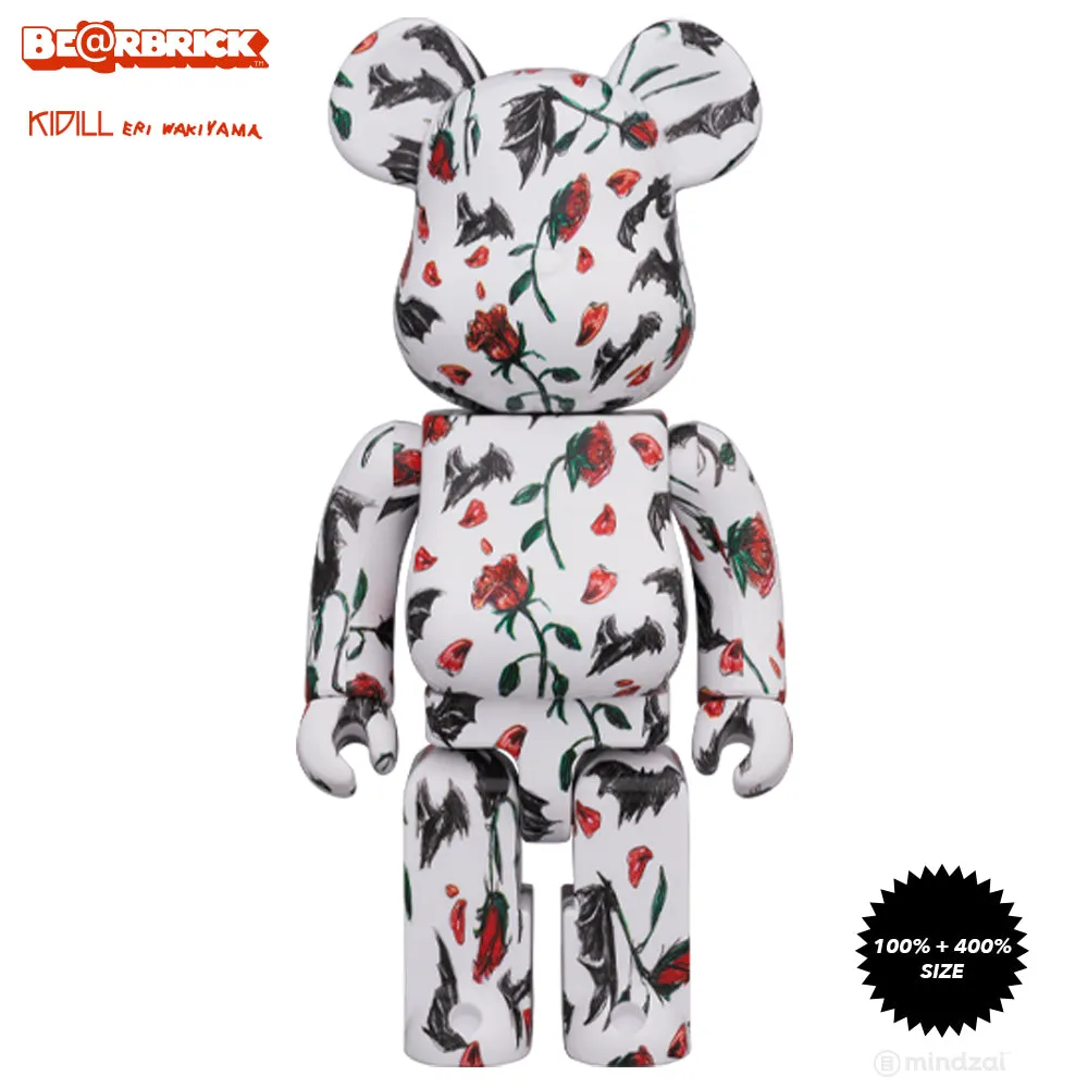 KIDILL × Eri Wakiyama Bat & Rose 100%   400% Bearbrick Set - White Version