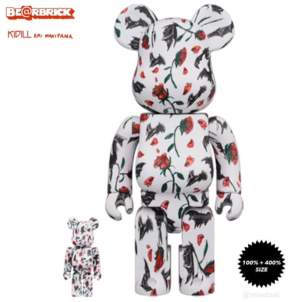 KIDILL × Eri Wakiyama Bat & Rose 100%   400% Bearbrick Set - White Version