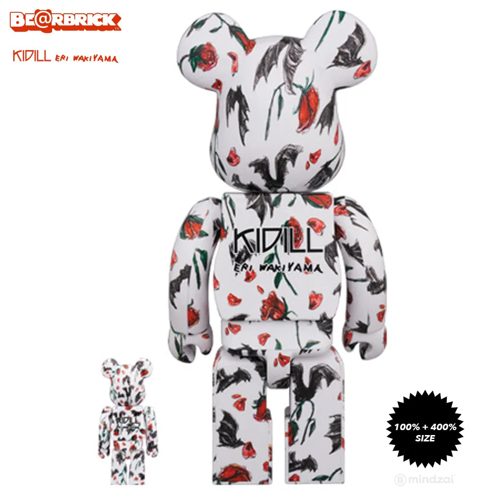 KIDILL × Eri Wakiyama Bat & Rose 100%   400% Bearbrick Set - White Version