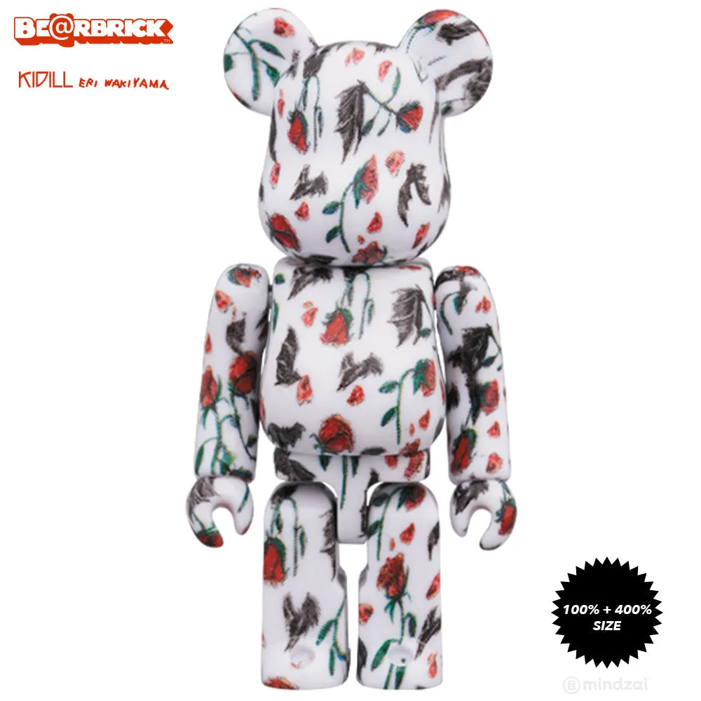 KIDILL × Eri Wakiyama Bat & Rose 100%   400% Bearbrick Set - White Version