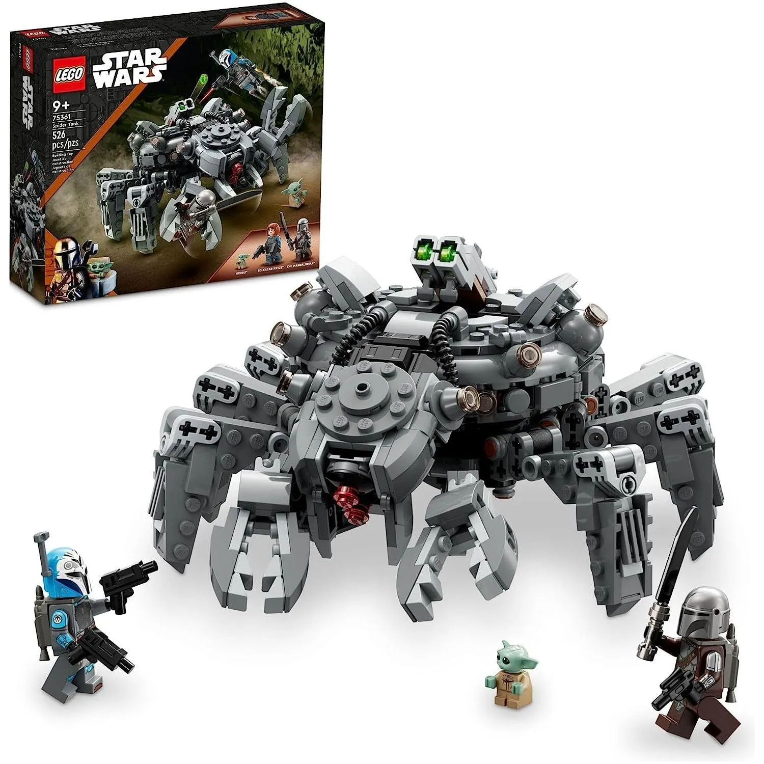 LEGO Star Wars Spider Tank 75361, Building Toy Mech from The Mandalorian Season 3, Includes The Mandalorian with Darksaber, Bo-Katan, and Grogu 'Baby Yoda' Minifigures, Gift Idea for Kids Ages 9 