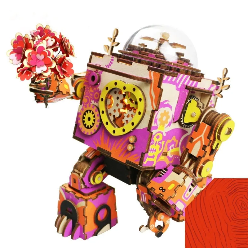 Limited Edition Colorful  Robot Model Building Kit Wooden Steampunk Music Box