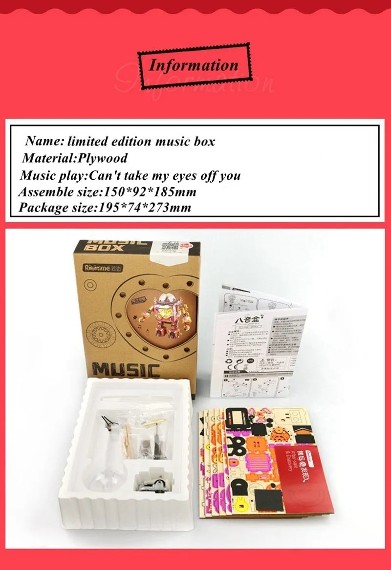 Limited Edition Colorful  Robot Model Building Kit Wooden Steampunk Music Box