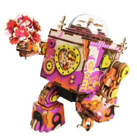 Limited Edition Colorful  Robot Model Building Kit Wooden Steampunk Music Box