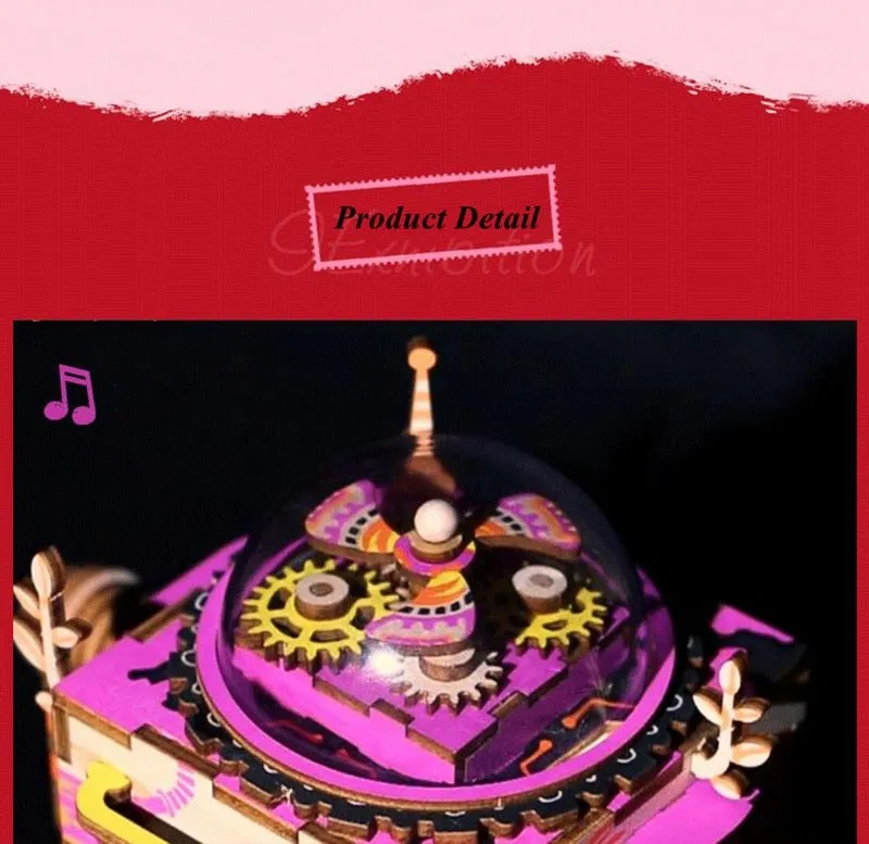 Limited Edition Colorful  Robot Model Building Kit Wooden Steampunk Music Box