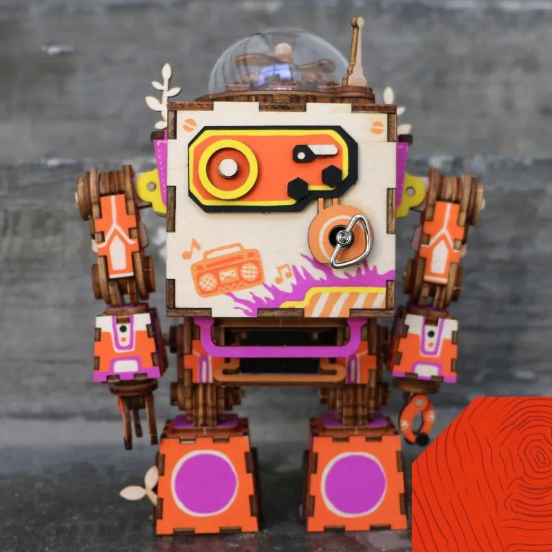 Limited Edition Colorful  Robot Model Building Kit Wooden Steampunk Music Box