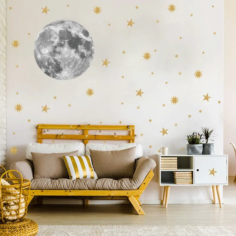 Moon and gold stars Wall Stickers