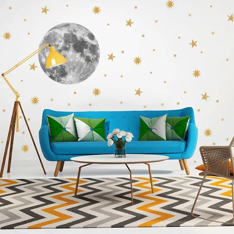 Moon and gold stars Wall Stickers