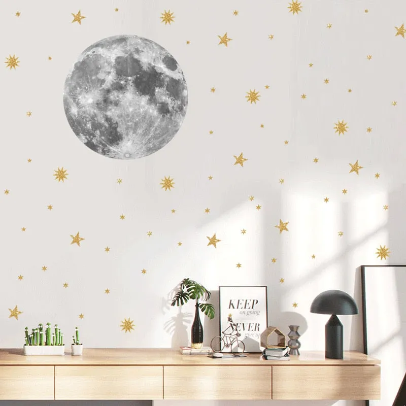 Moon and gold stars Wall Stickers
