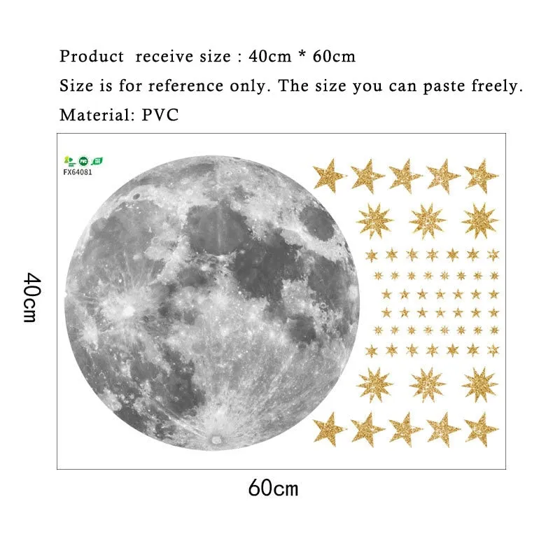 Moon and gold stars Wall Stickers