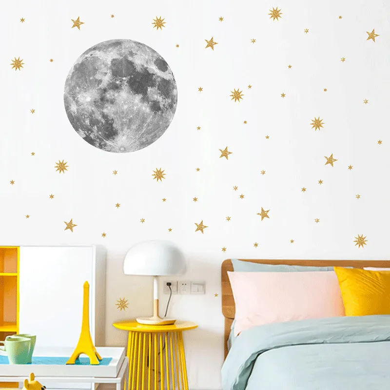 Moon and gold stars Wall Stickers