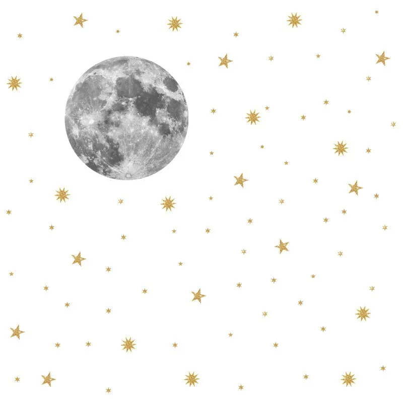 Moon and gold stars Wall Stickers