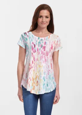 Rainbow Rain (16227) ~ Short Sleeve Scoop Neck Flowy Tunic